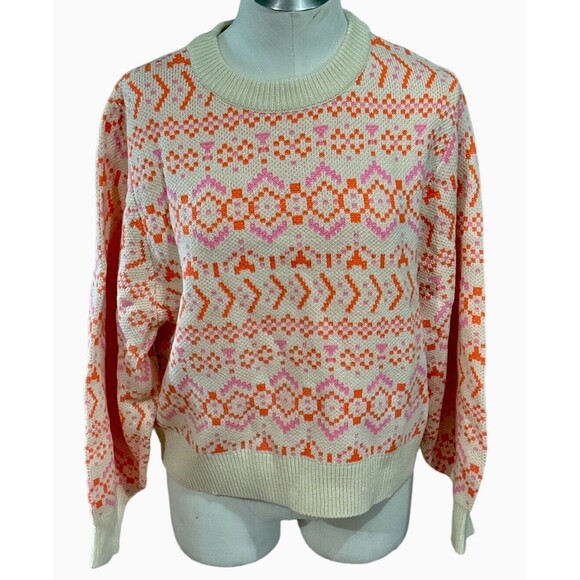 H&M Divided Pink Orange‎ Jacquard Knit Sweater Womens Crew Neck Size Large NWT - Picture 1 of 5
